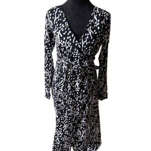 DVF for Target Black White Midi Sea Spots Long Sleeve Wrap Dress NWT S